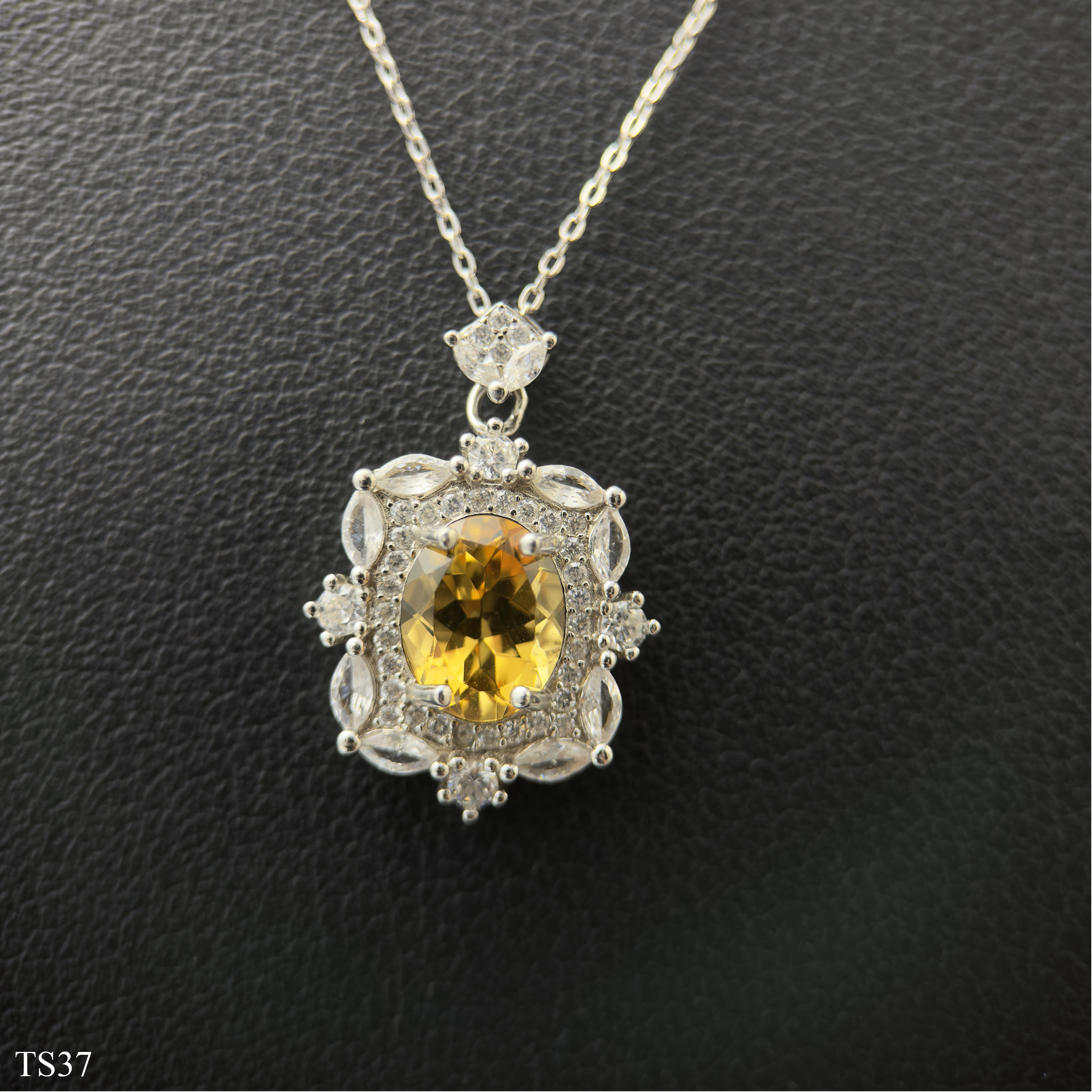 Dây Chuyền Bạc 925 Nữ Đính Đá Citrin Thạch Anh Vàng Tự Nhiên