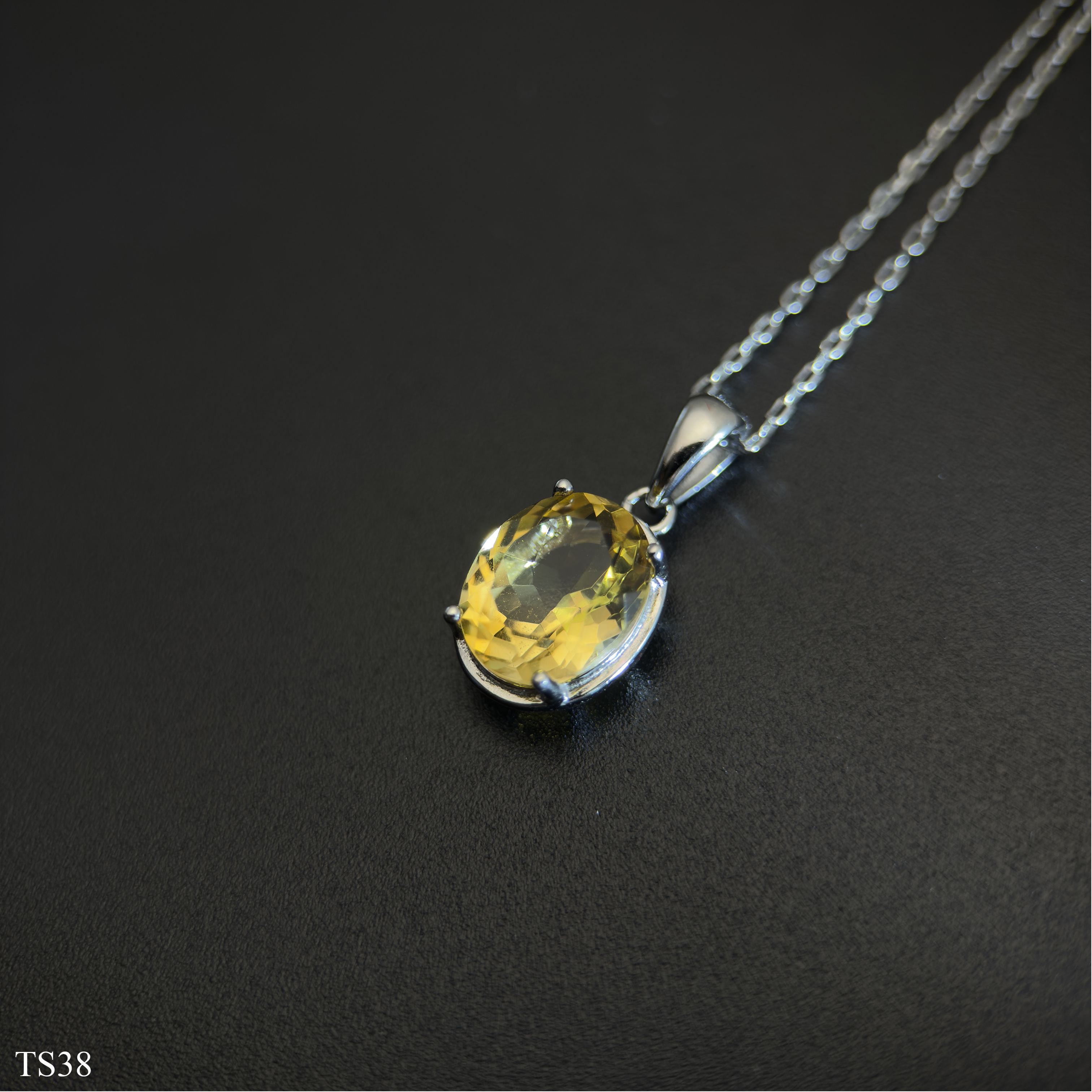 Dây Chuyền Bạc 925 Nữ Đính Đá Citrin Thạch Anh Vàng Tự Nhiên