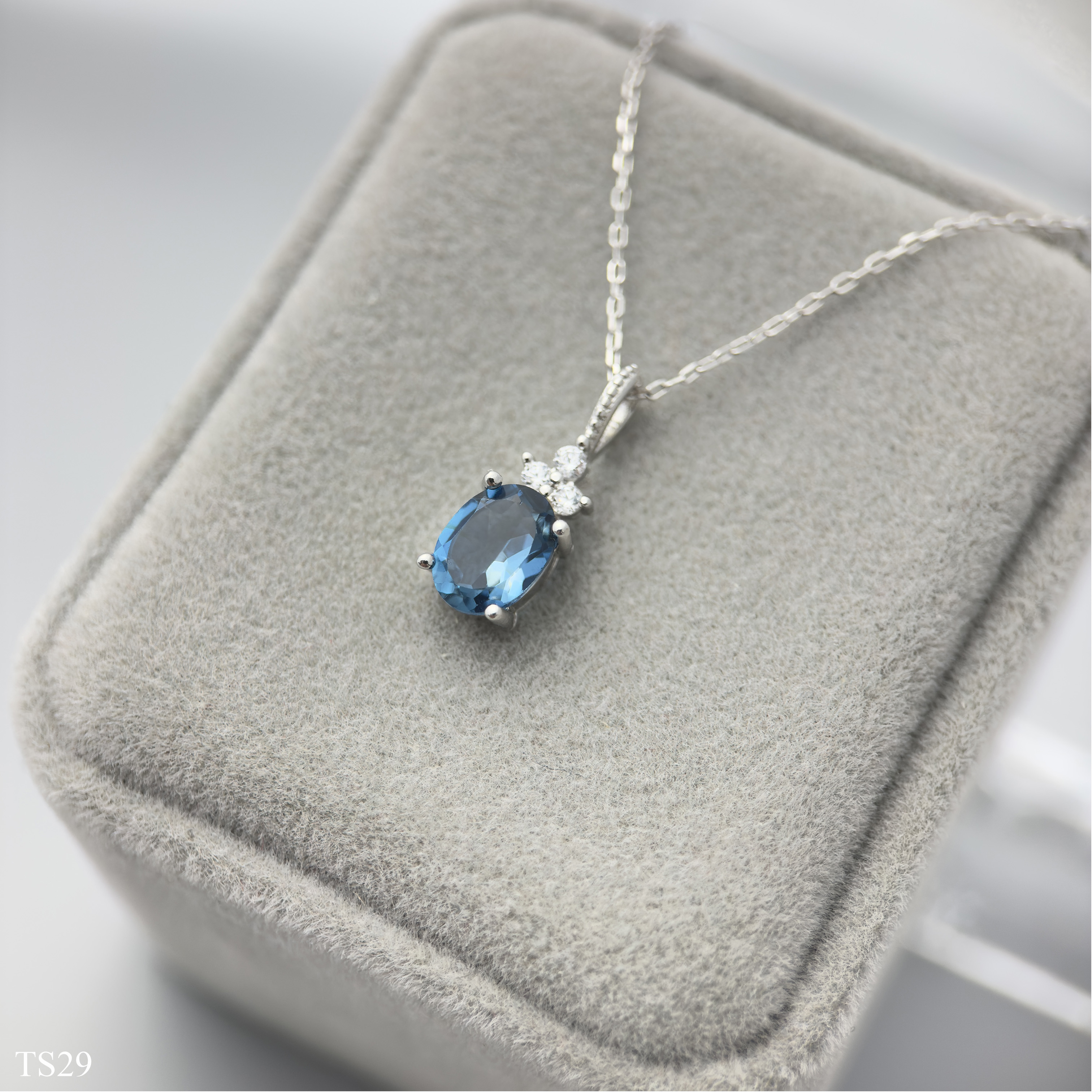 Dây Chuyền Bạc 925 Phụ Kiện Đính Đá Topaz Xanh Cho Nữ