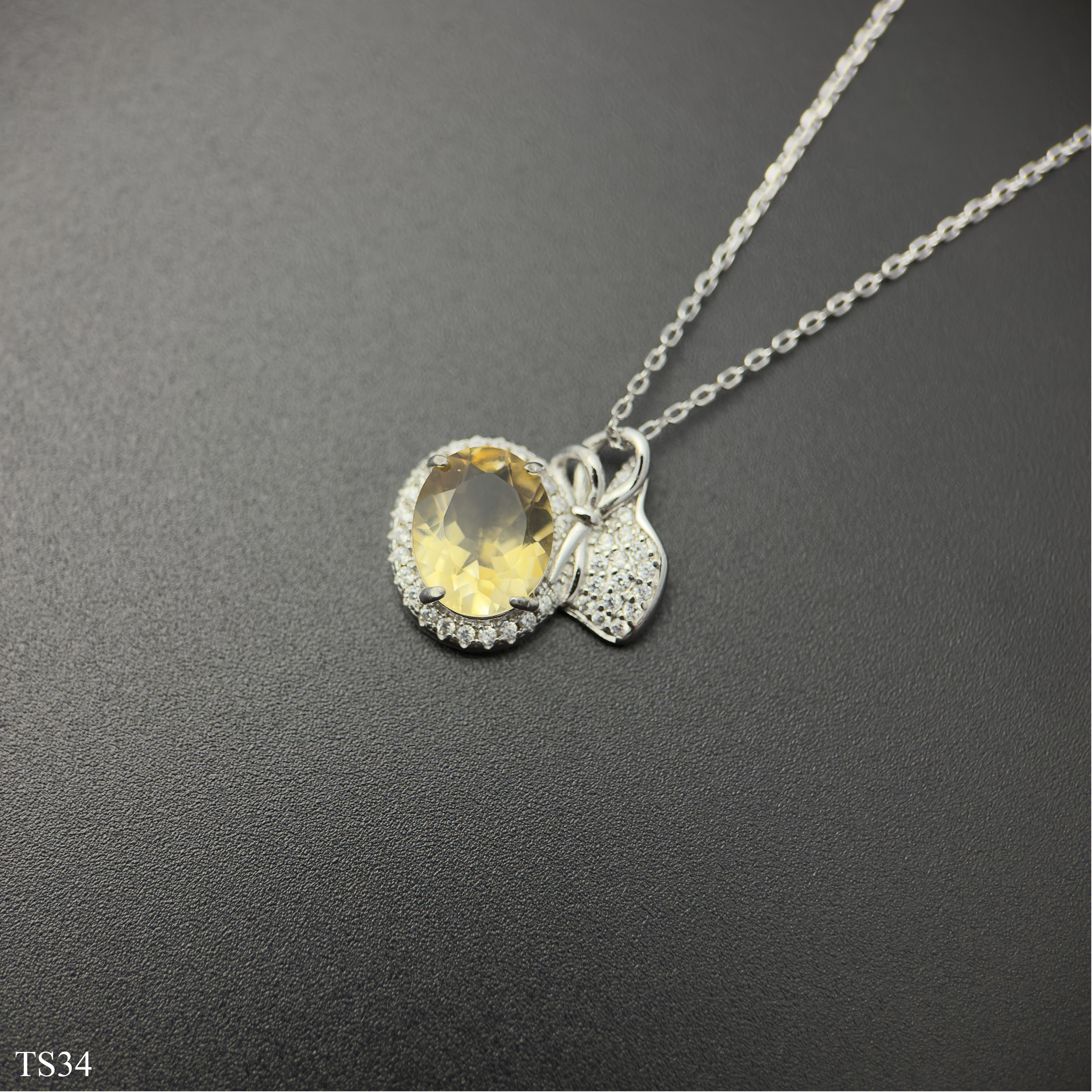 Dây chuyền bạc 925 nữ đính đá citrin thạch anh vàng tài lộc