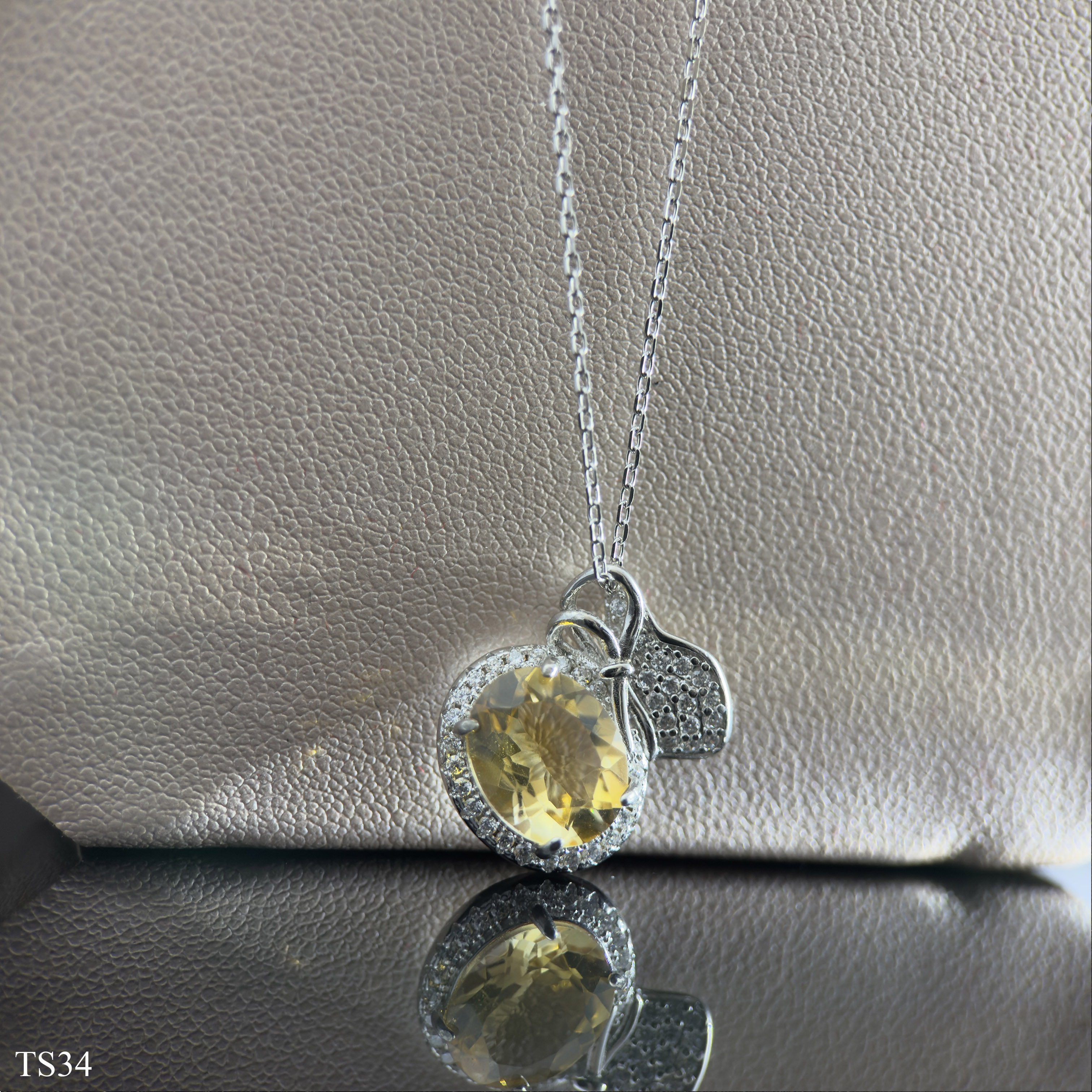 Dây chuyền bạc 925 nữ đính đá citrin thạch anh vàng tài lộc