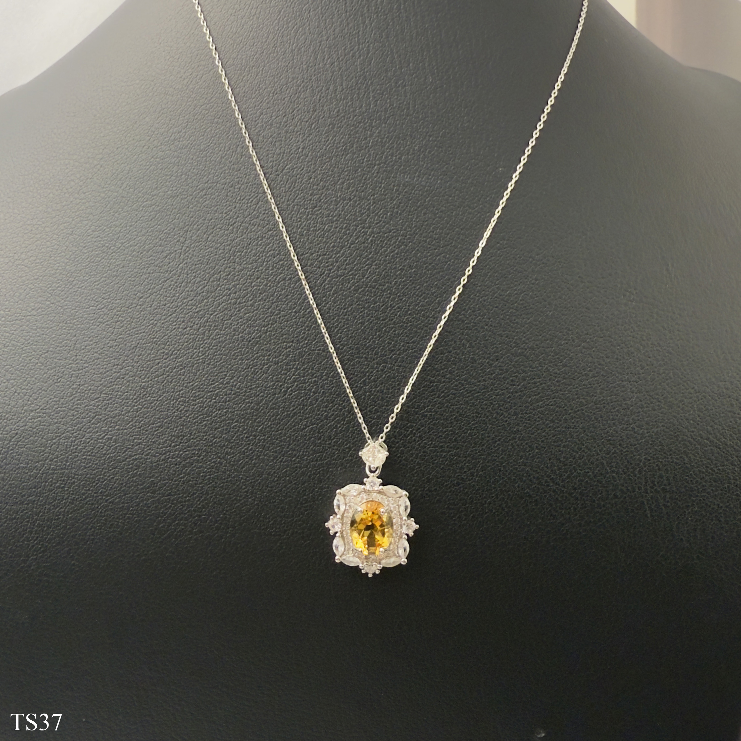 Dây Chuyền Bạc 925 Nữ Đính Đá Citrin Thạch Anh Vàng Tự Nhiên