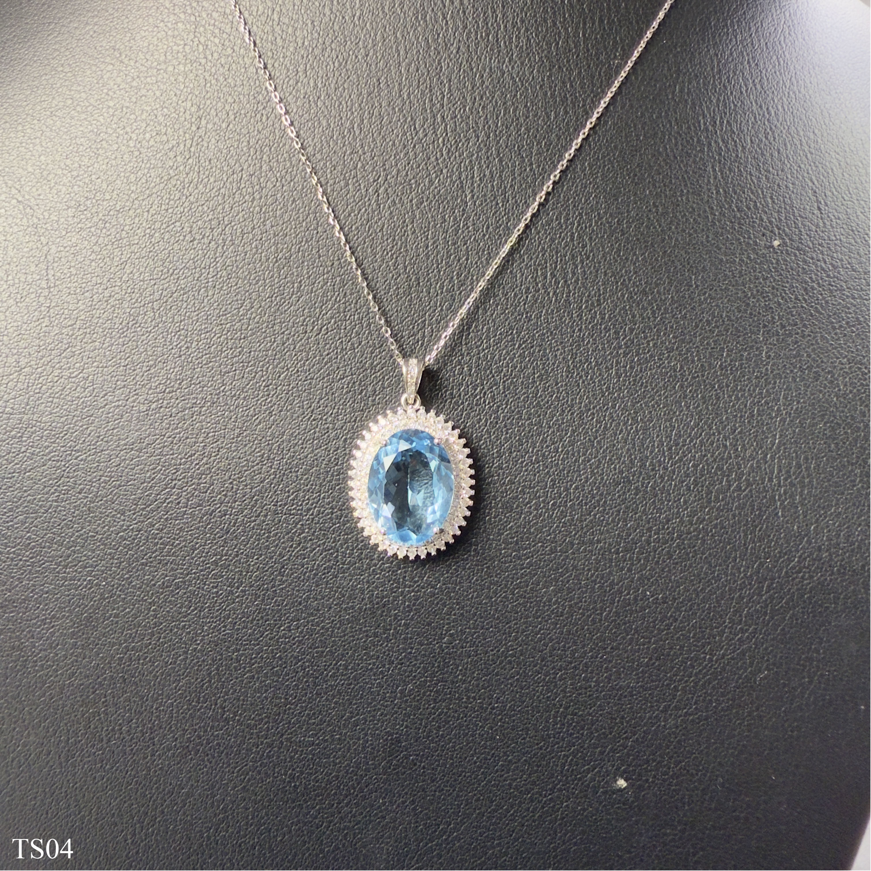 Dây chuyền bạc 925 nữ đính đá Topaz xanh tự nhiên