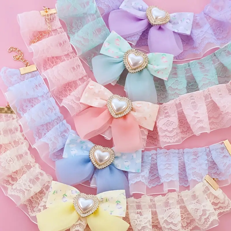 Yếm cổ vải lụa ren đính nơ trái tim