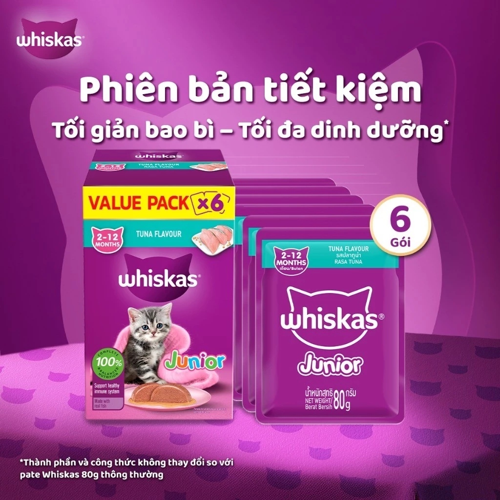 Pate mèo - Whiskas - hộp 6 gói (Tiết kiệm) - Nhiều vị