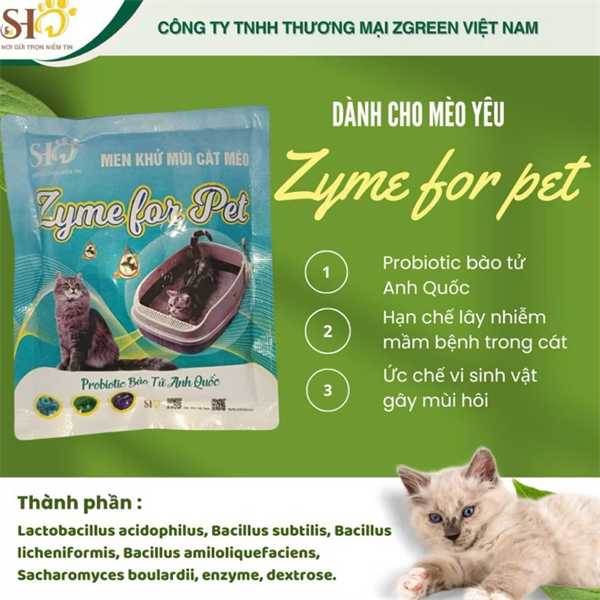 Men khử khuẩn cát mèo ZYME For Pet 100gram