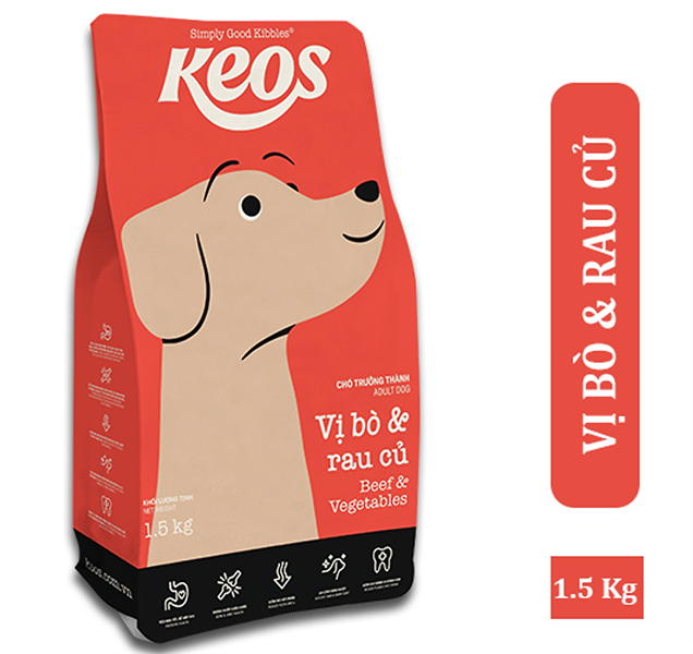 Hạt KEOS cho chó lớn vị bò và rau củ 1,5kg