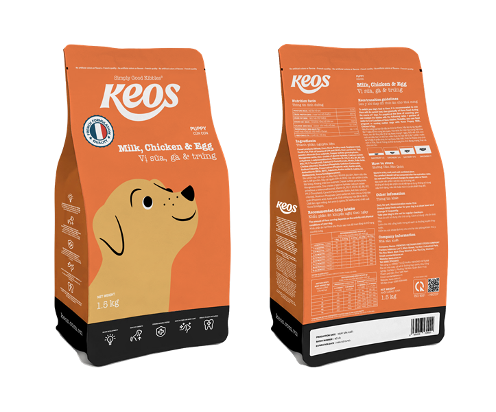 Hạt cho chó con KEOS vị thịt gà trứng sữa 1.5kg