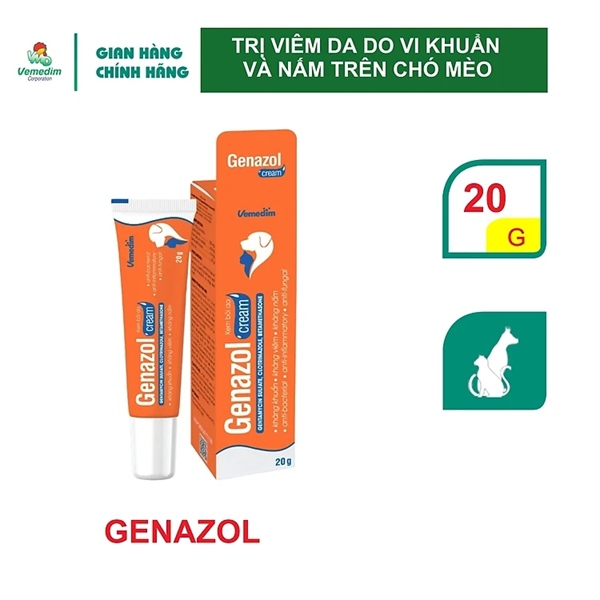 Kem bôi Vemedim Genazol 20g trị viêm da do vi khuẩn, nấm cho chó mèo
