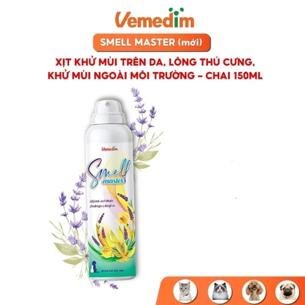 Chai xịt khử mùi và vi khuẩn trên da, lông Smell Master 150ml