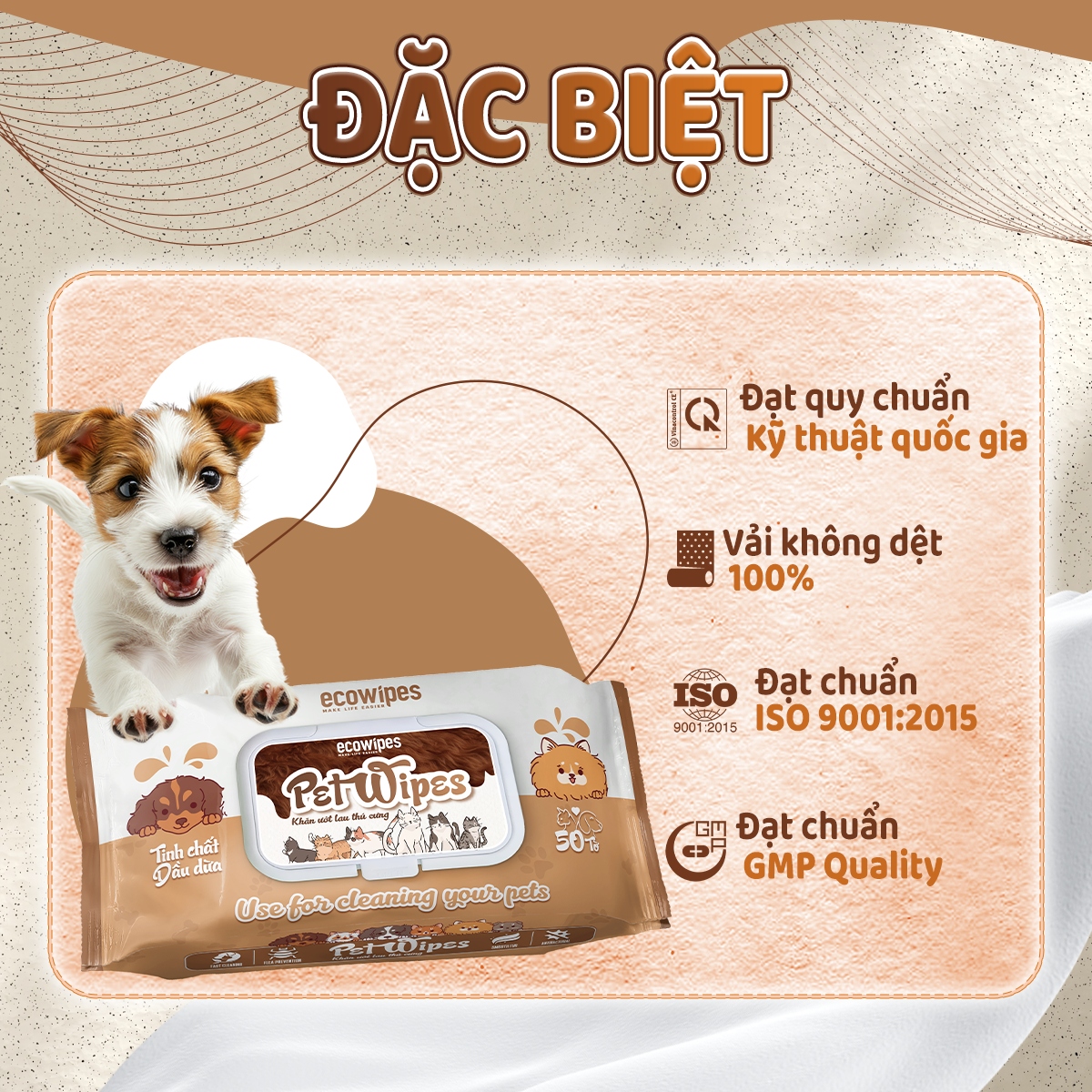 Khăn giấy ướt kháng khuẩn, tắm khô cho chó mèo