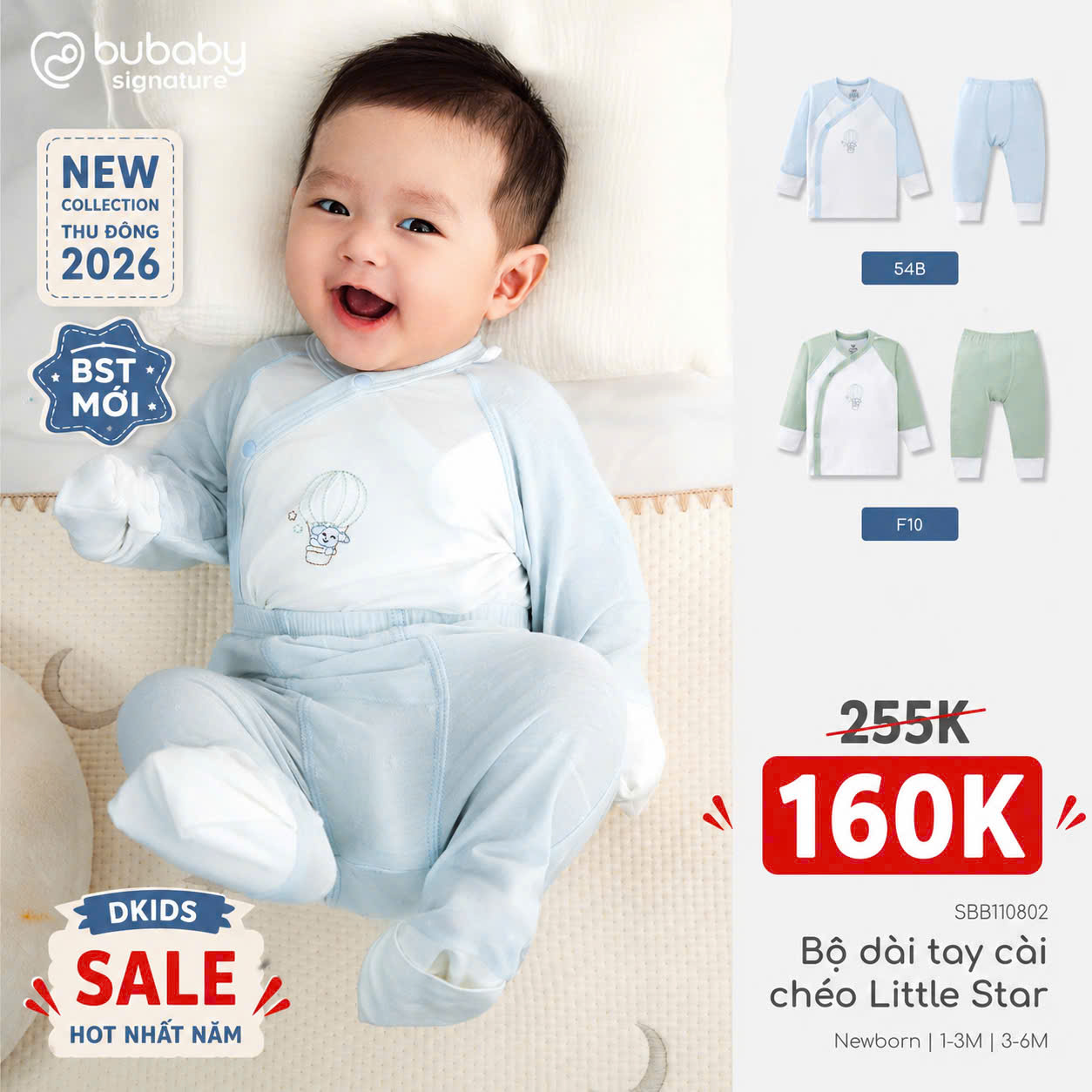 (NB - 12M) Bộ quần áo sơ sinh Vải Bambus Mềm mát cho bé yêu BUBABY SALE 2026