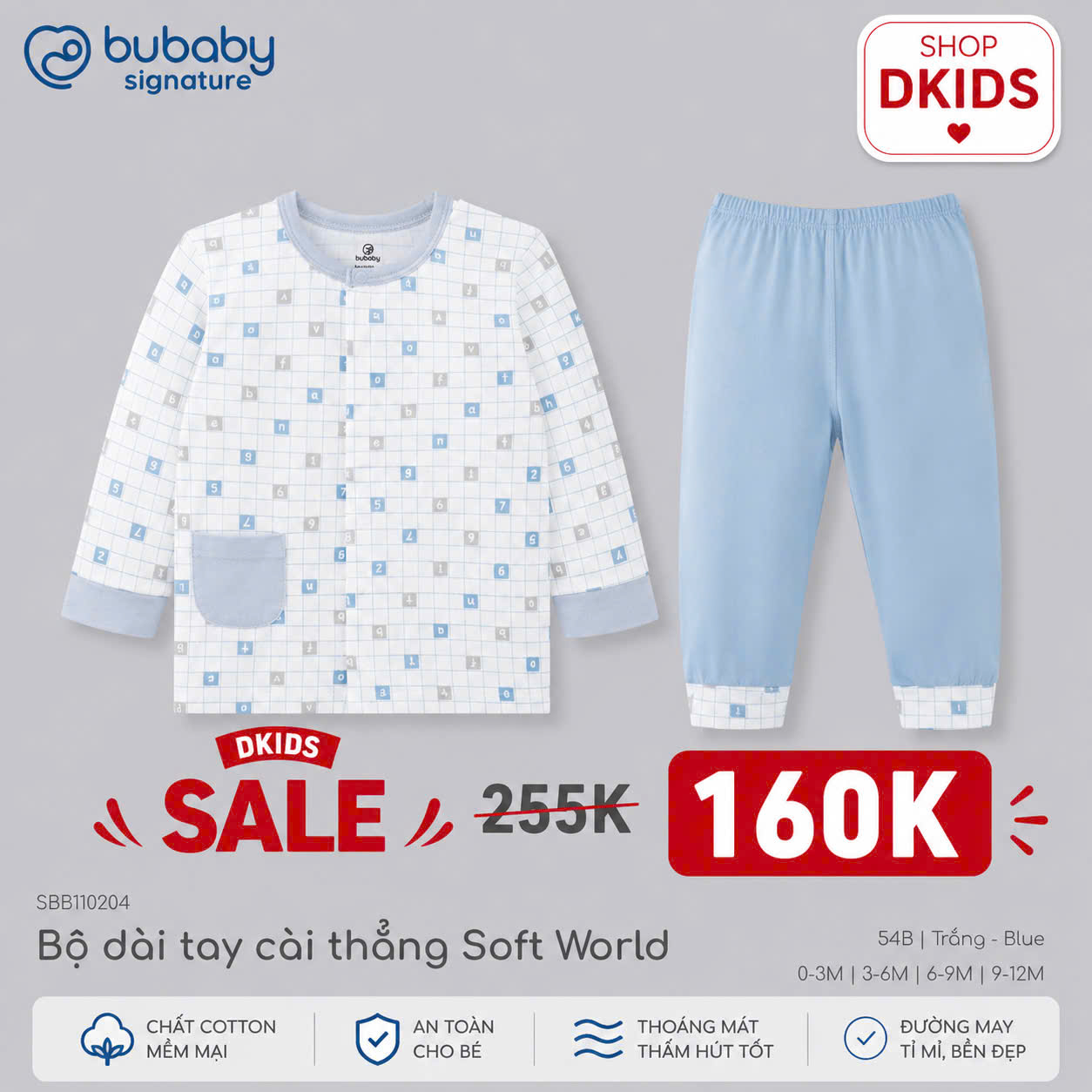 (NB - 12M) Bộ quần áo sơ sinh Vải Bambus Mềm mát cho bé yêu BUBABY SALE 2026