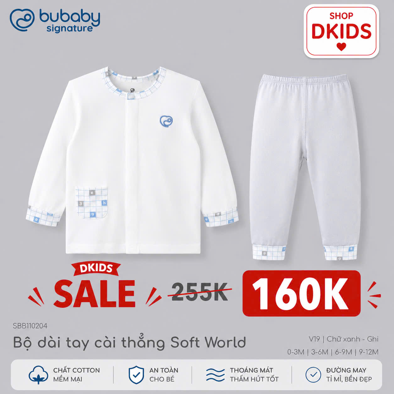 (NB - 12M) Bộ quần áo sơ sinh Vải Bambus Mềm mát cho bé yêu BUBABY SALE 2026