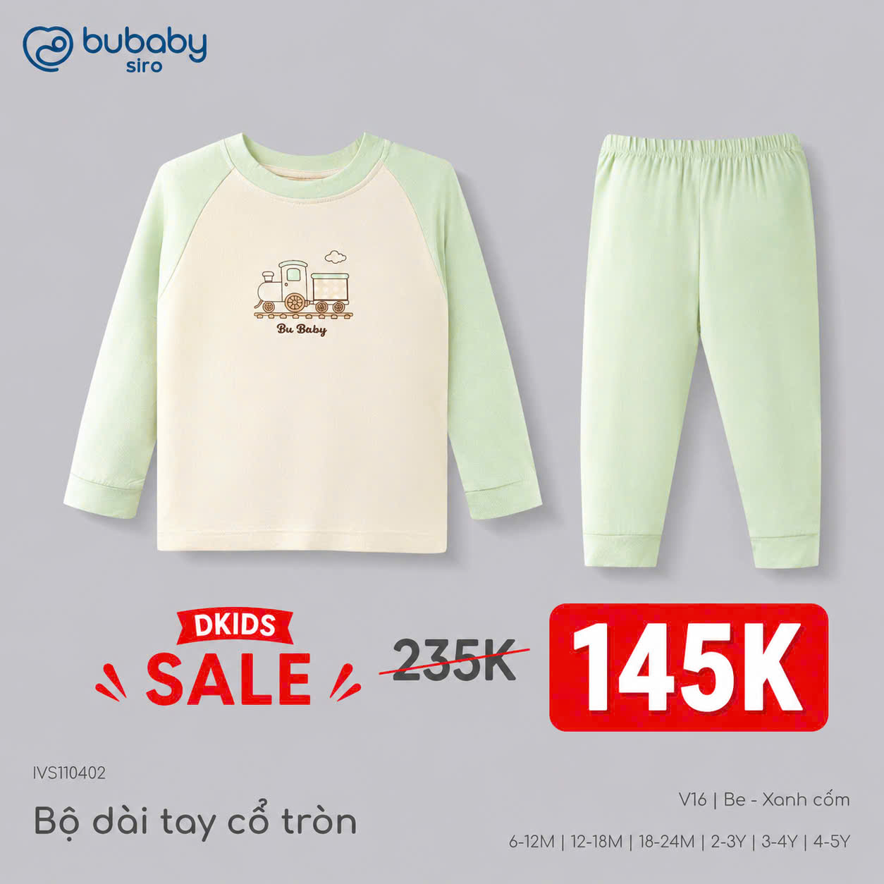 BU Baby (6M-5Y) Bộ dài tay cổ tròn Thu êm Bubaby Bambus BBB110406 | Quần áo BU chính hãng