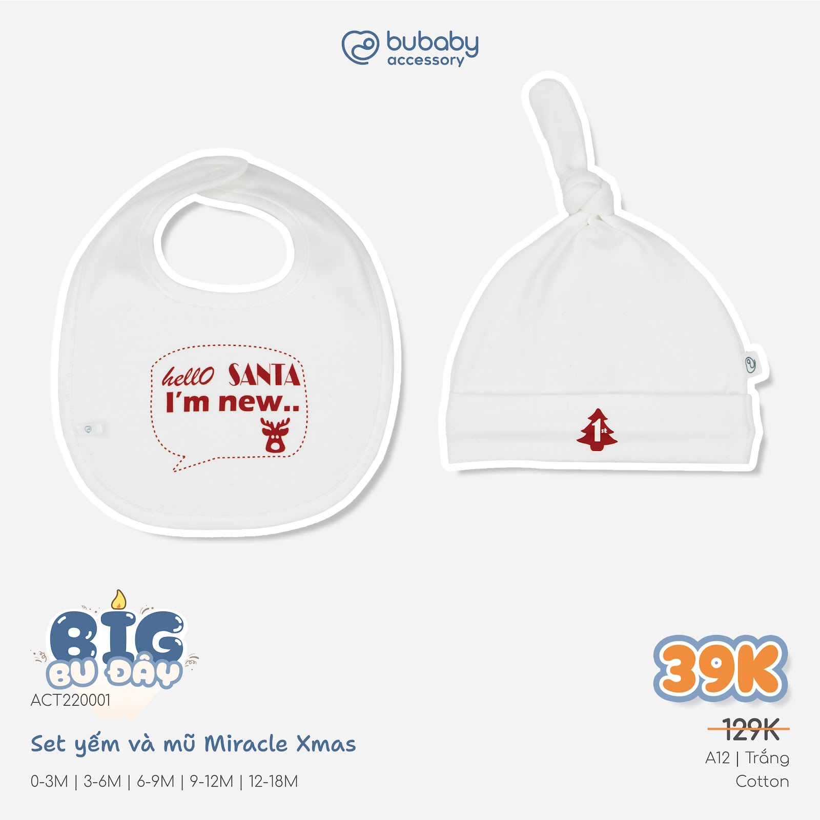 BU Baby (0-18M) Set đồ Noel giáng sinh 2025 cho bé yêu Kèm hộp Quà tặng BU Cotton | Hàng chính hãng