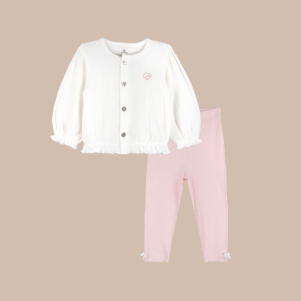 BU Baby (6M-4Y) Bộ dài tay cài giữa bèo gấu Bé gái BWL1102BG | Quần áo Bubaby chính hãng