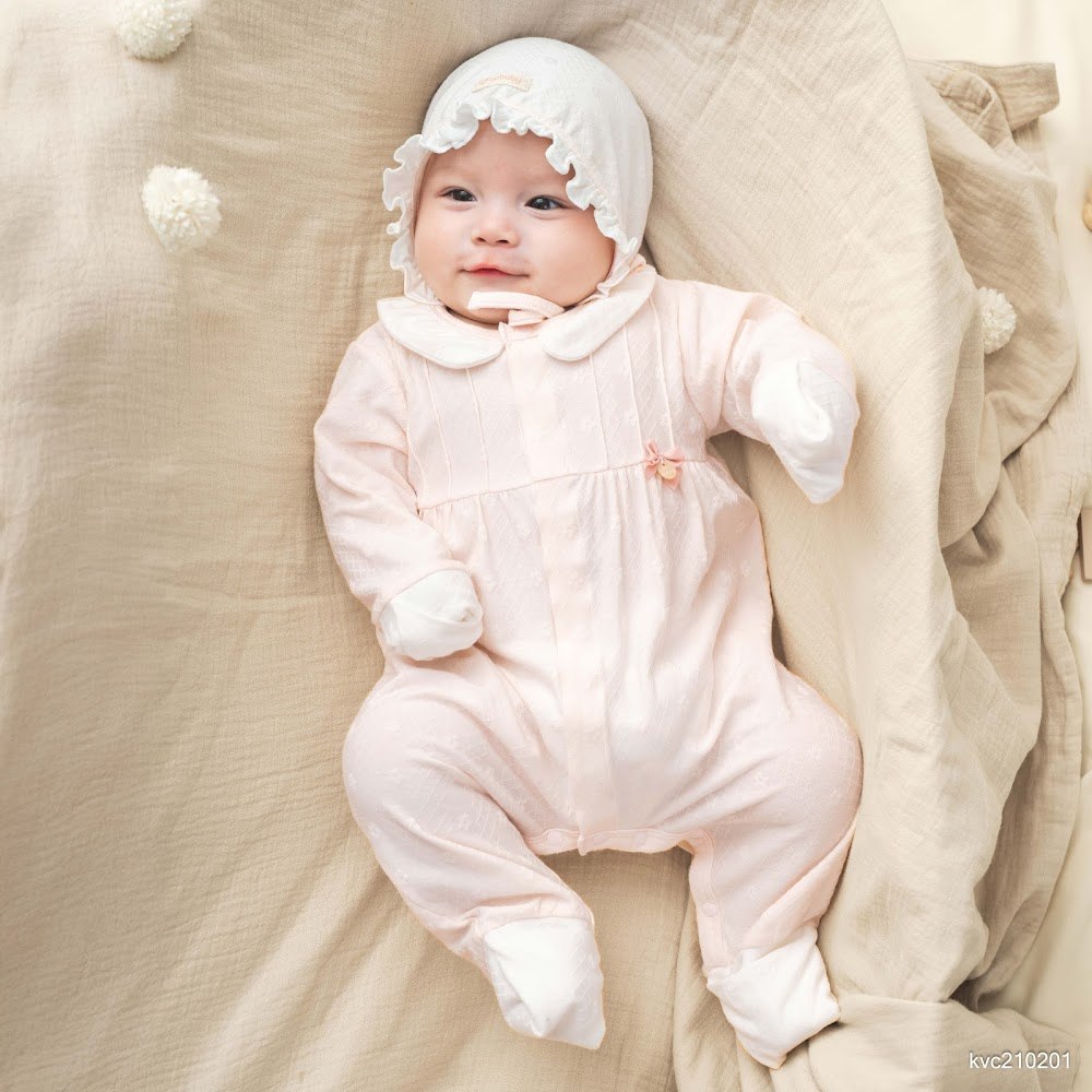 BU Baby (0M-6M) Body dài tay cài giữa cổ Peter Pan Viscose Cotton KVC210201 |Body sơ sinh chính hãng