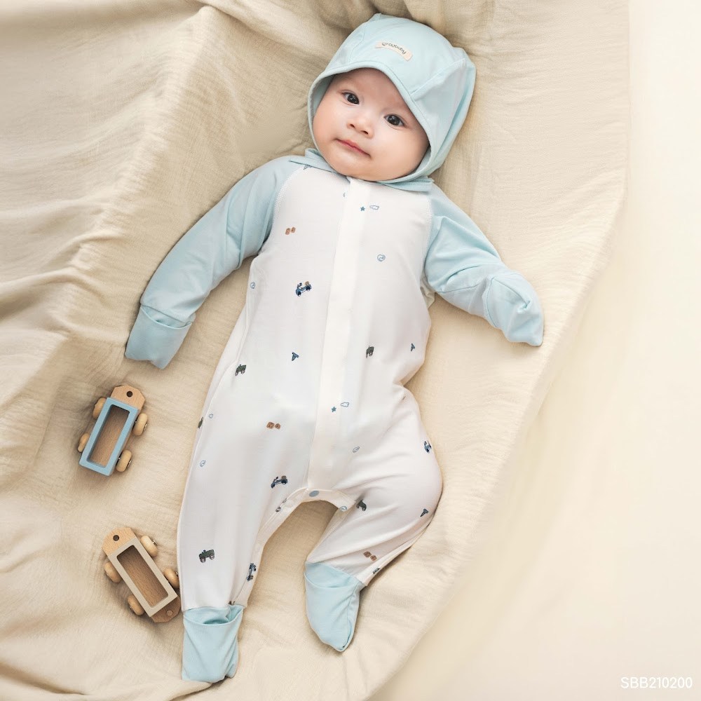 BU Baby (0M-9M) Body dài tay cài giữa Little Car Bamboo SBB210200 | Body sơ sinh chính hãng