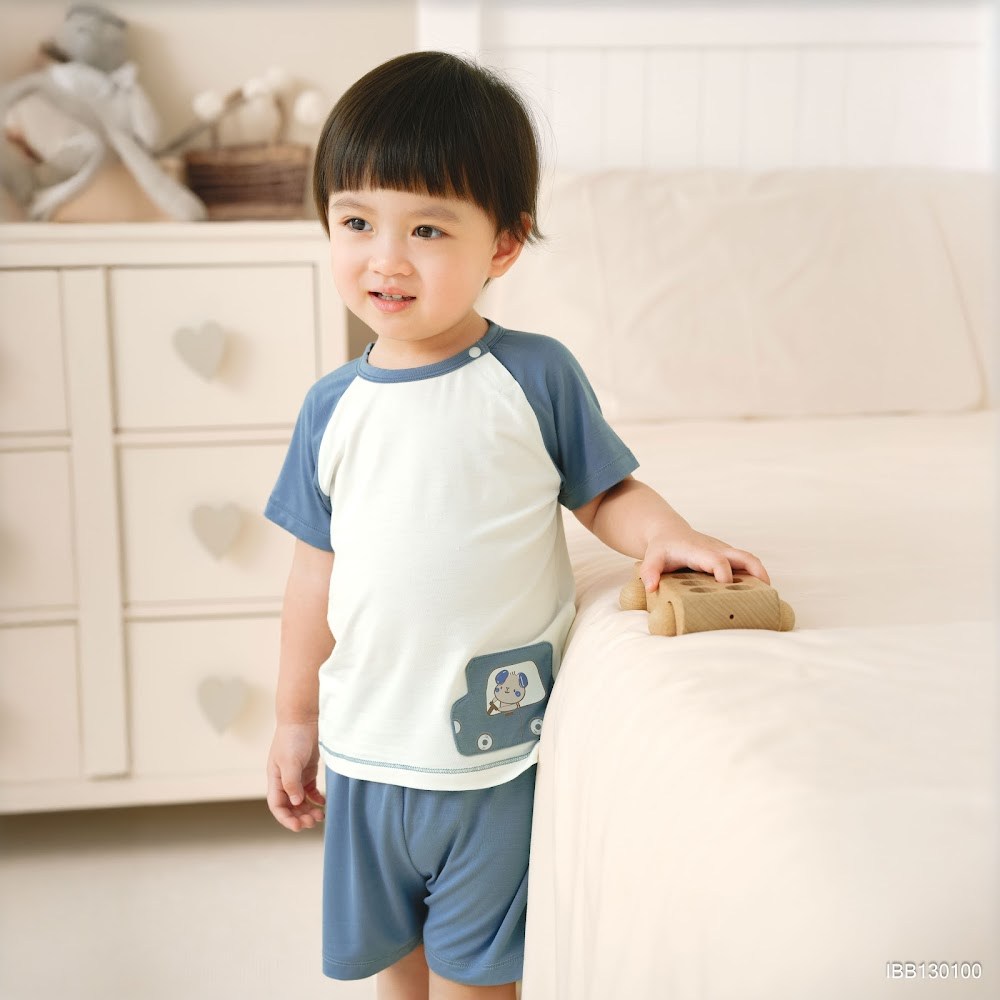 BU Baby (6M-5Y) Bộ ngắn tay cài vai Little Car BU Bamboo IBB130100 | Quần áo chính hãng