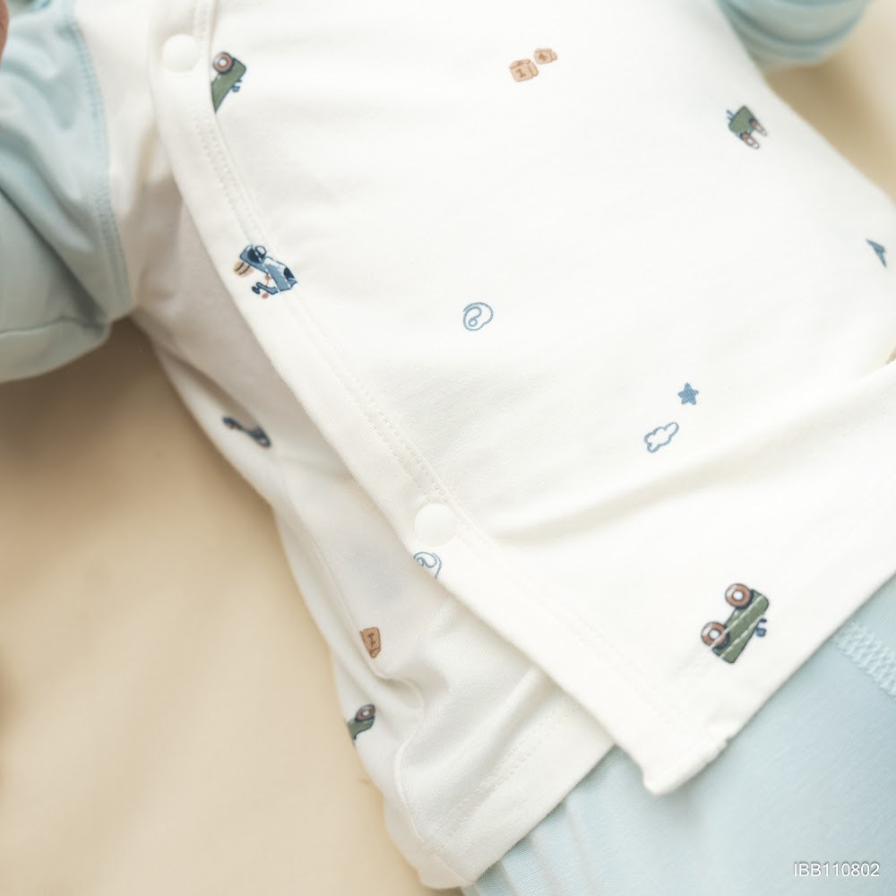 BU Baby (0M-9M) Bộ dài tay cài chéo Little Car BU Bamboo IBB110802 | Body sơ sinh chính hãng