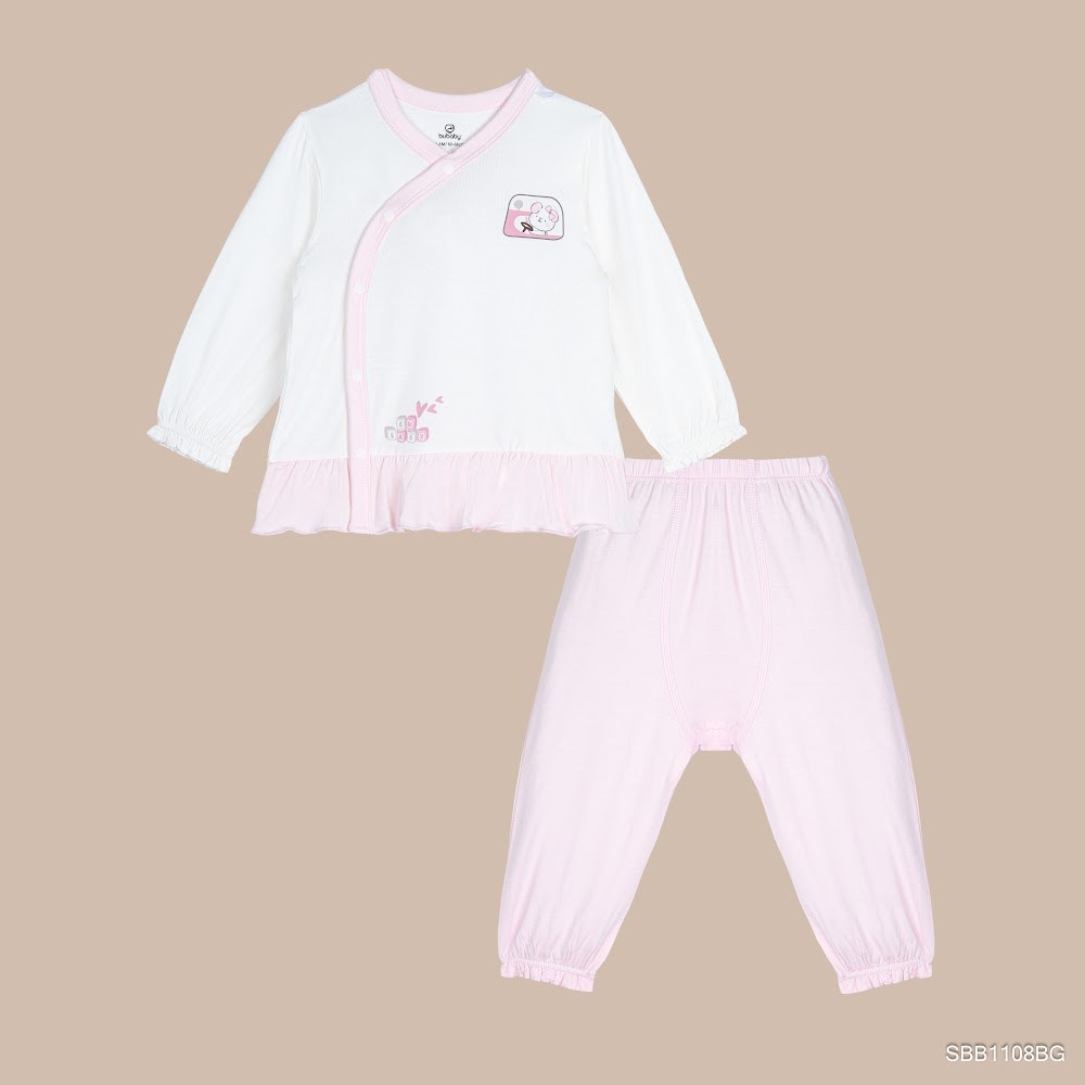 BU Baby (0M-9M) Bộ dài tay, ngắn tay cài chéo bé gái Little Car Bamboo SBB1108BG | Quần áo sơ sinh chính hãng