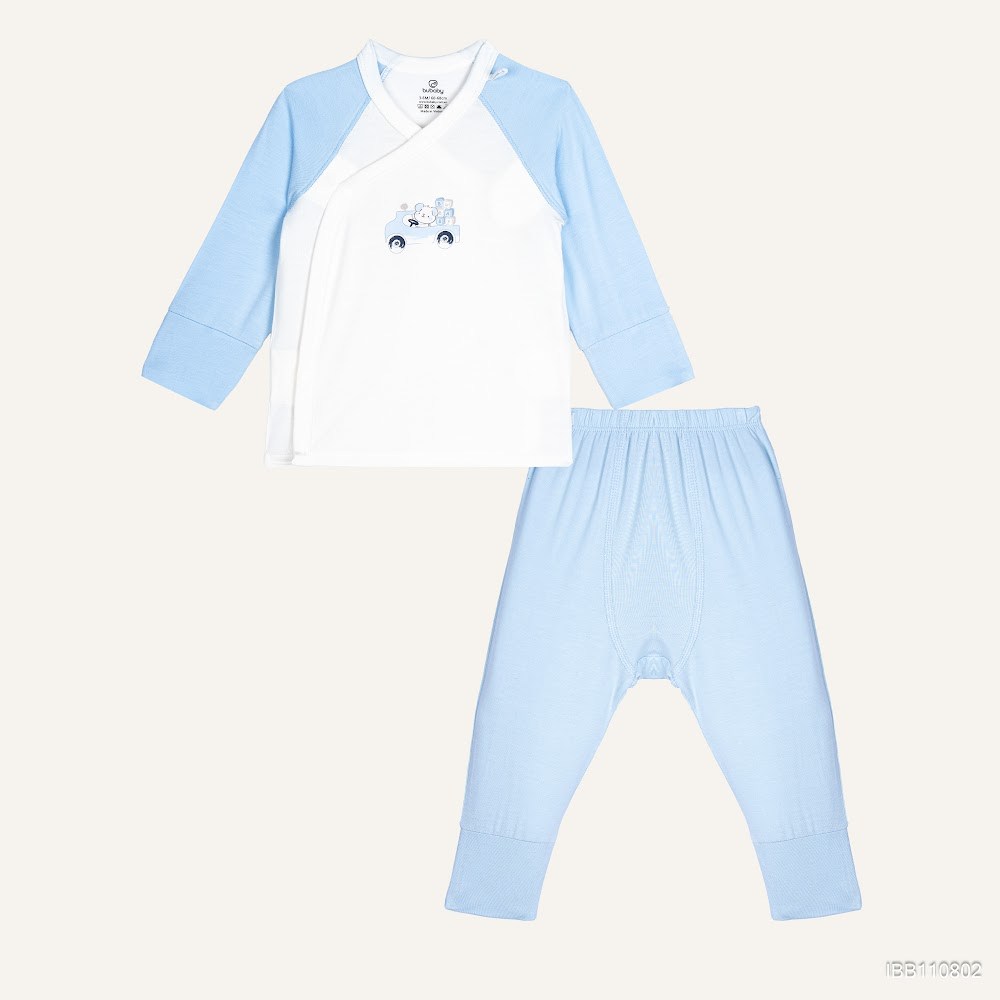 BU Baby (0M-9M) Bộ dài tay cài chéo Little Car BU Bamboo IBB110802 | Body sơ sinh chính hãng