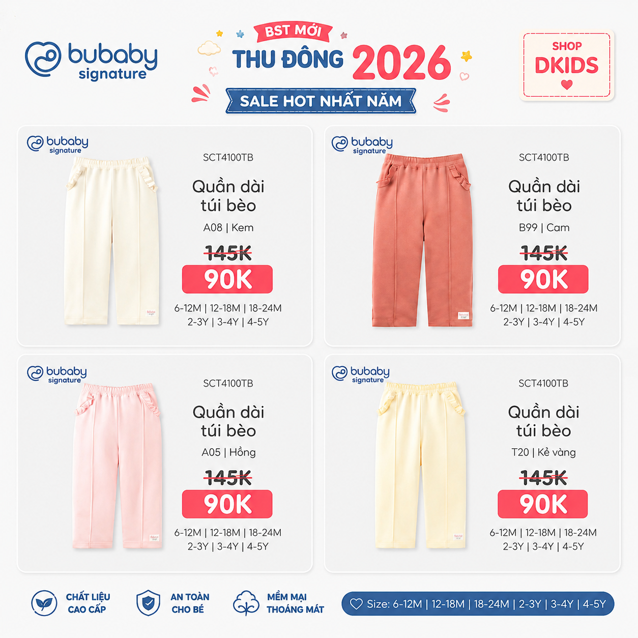 (6M - 5Y-Nhiều mẫu) Quần dài Bé gái - Bubaby
