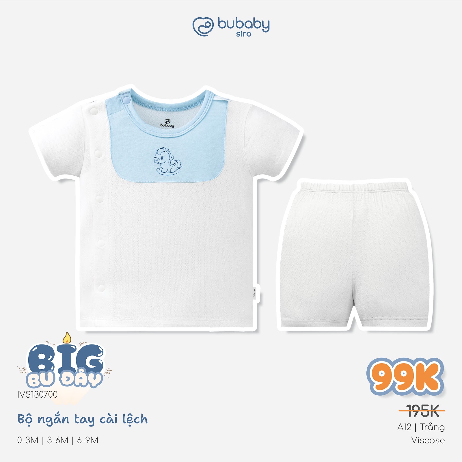 (0-12M) Bộ quần áo ngắn tay cài lệchbé trai bé gái mềm mát vải co giãn - KVS130| BU Baby chính hãng