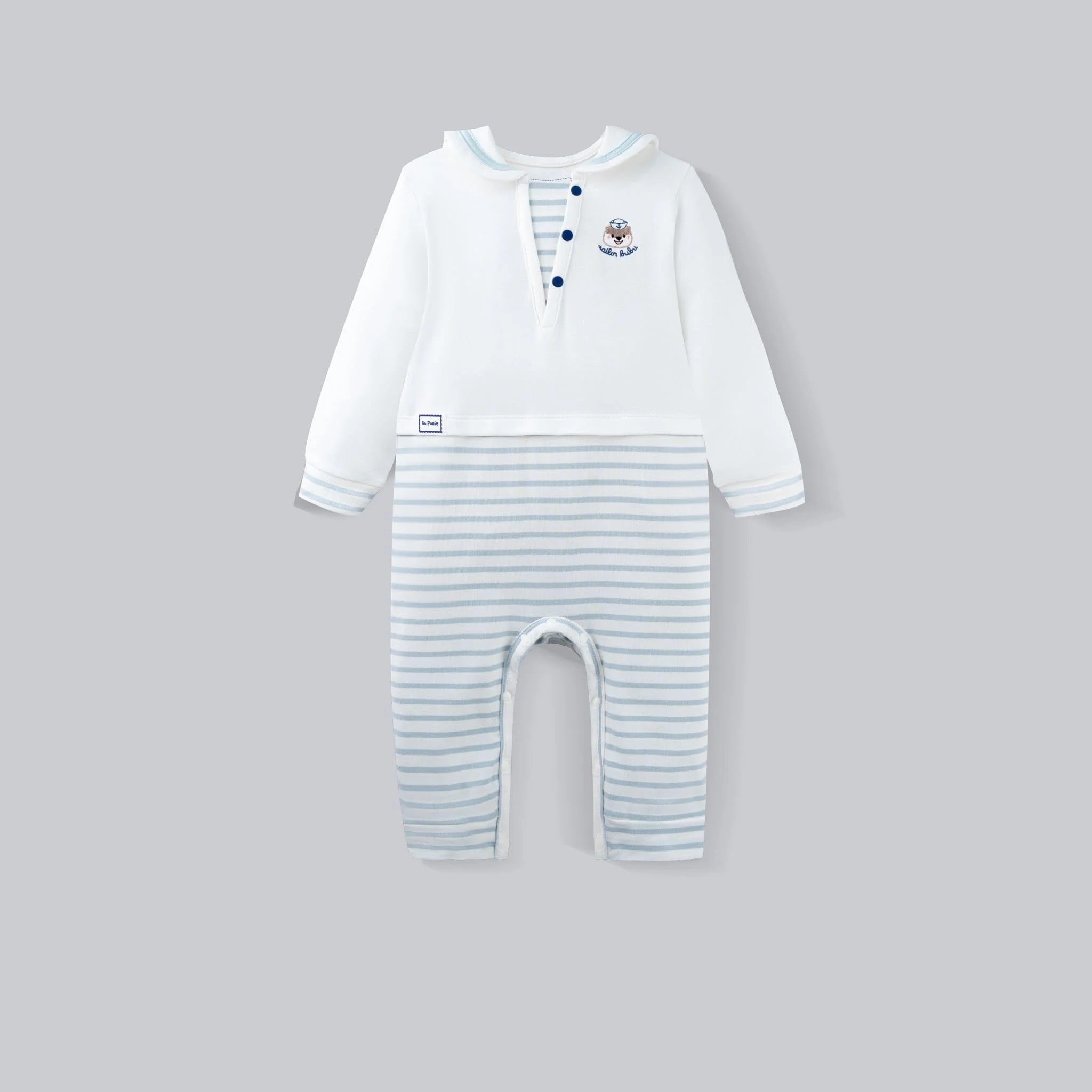 (0-12M) Body dài tay Bubaby cổ thủy thủ BuBu Cotton, bộ liên dài tay phong cách hàn quốc | PCT215300