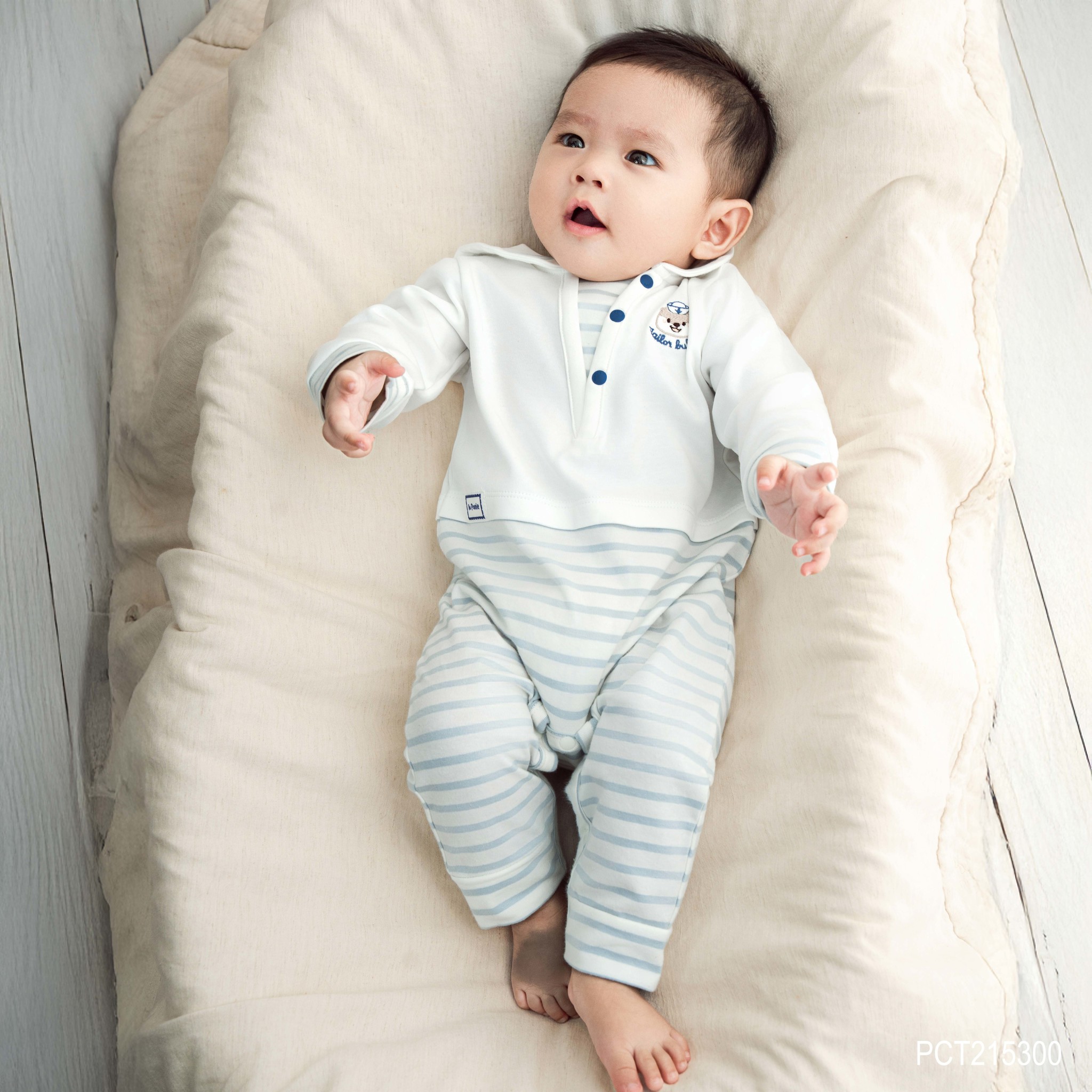 (0-12M) Body dài tay Bubaby cổ thủy thủ BuBu Cotton, bộ liên dài tay phong cách hàn quốc | PCT215300