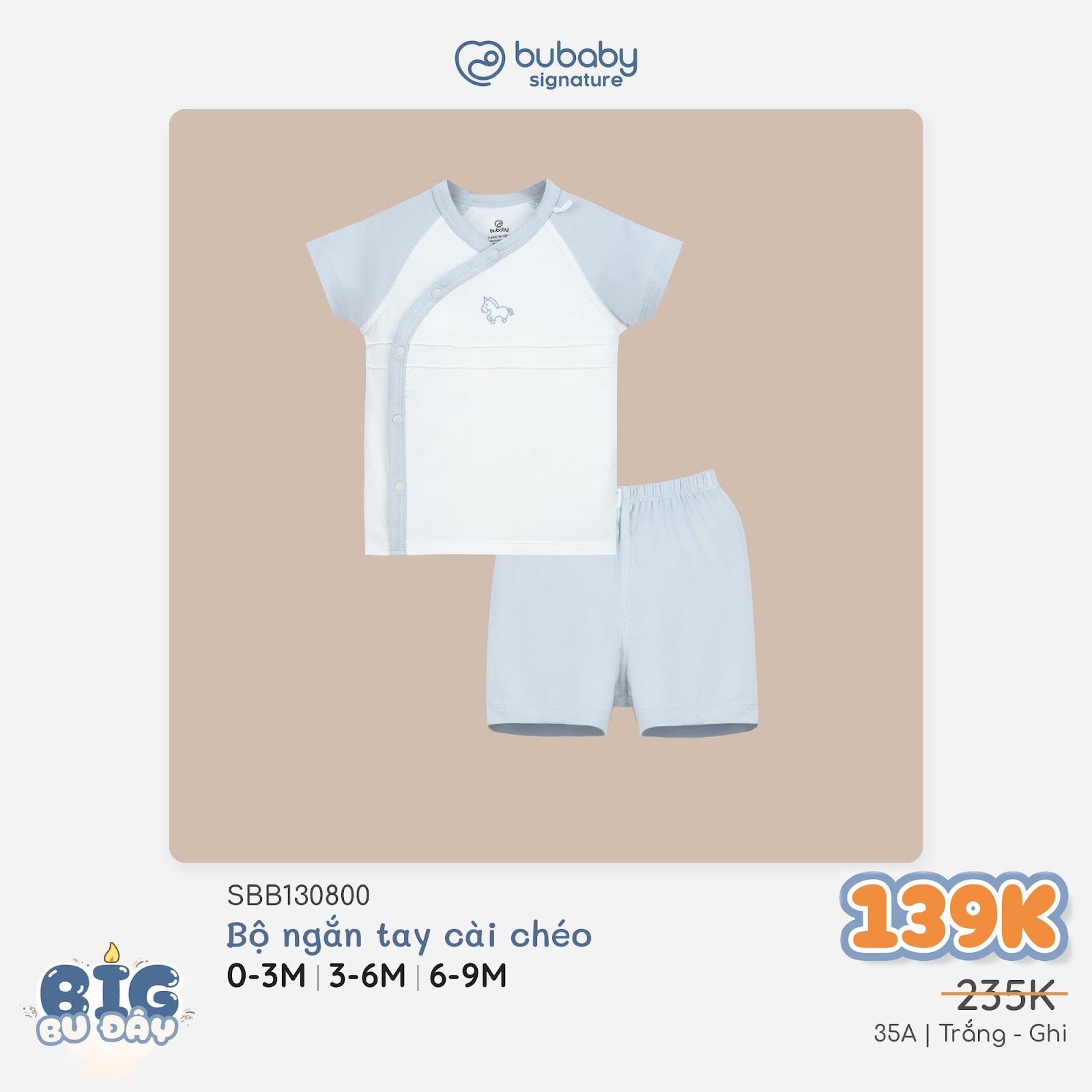 BU Baby (0M-9M) Bộ ngắn tay cài chéo Little Car Bamboo IBB130800 | Quần áo chính hãng