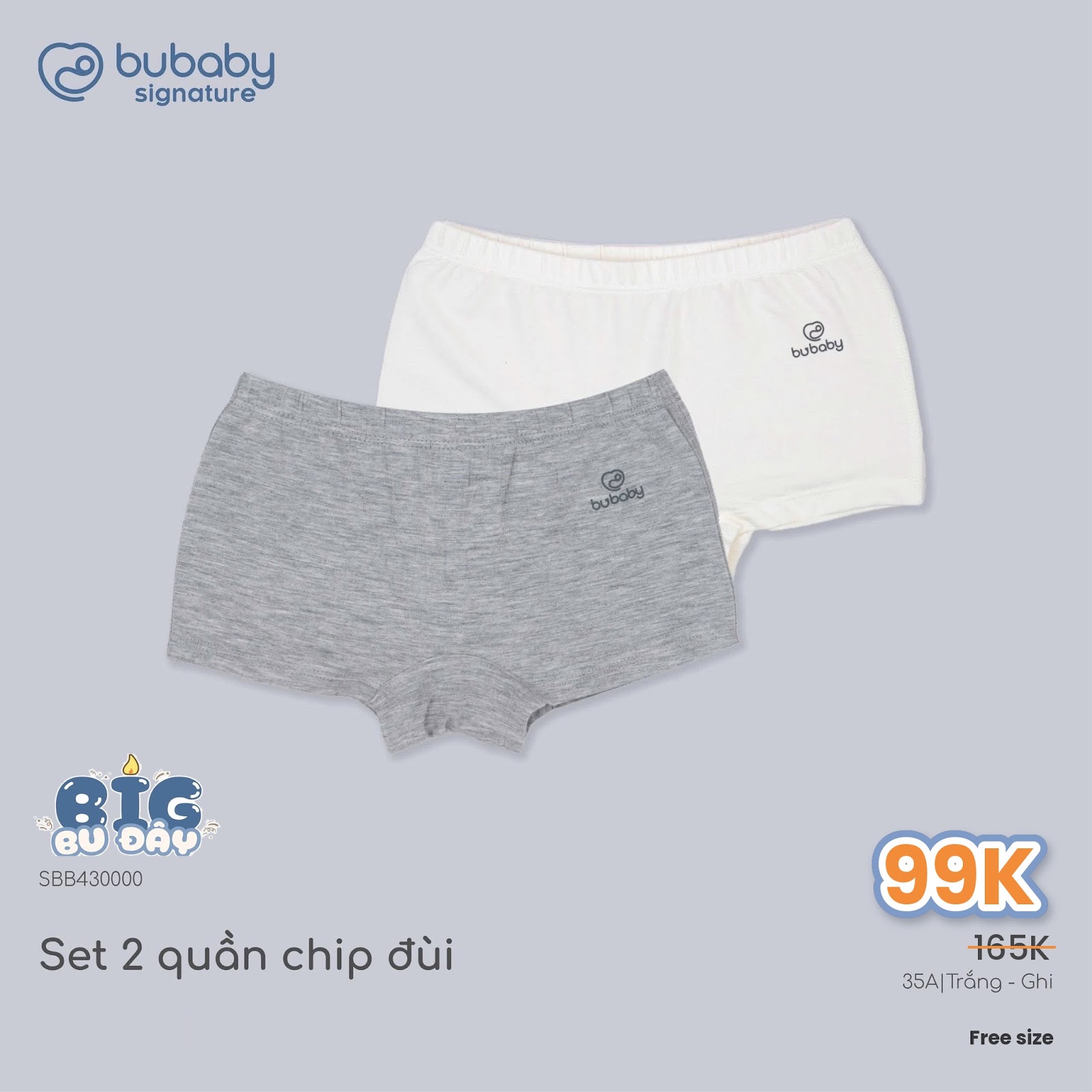 BU Baby (1Y-5Y) Set 2 Quần Chip Đùi Bé Gái Bu baby Vải Bamboo Mềm Mịn - Quần chip bubaby