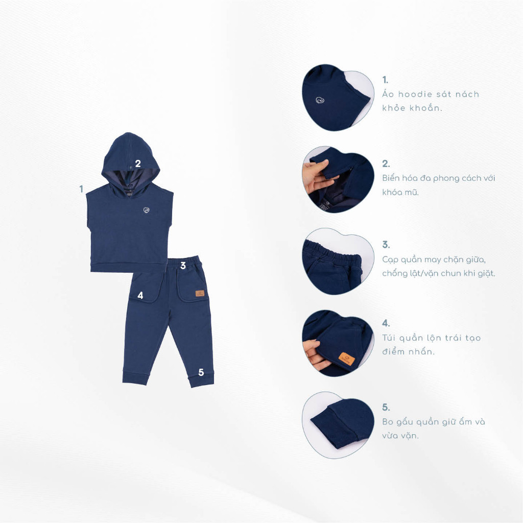 BU Baby Bộ quần áo gile có mũ - Terry BBC191701 | Quần áo chính hãng