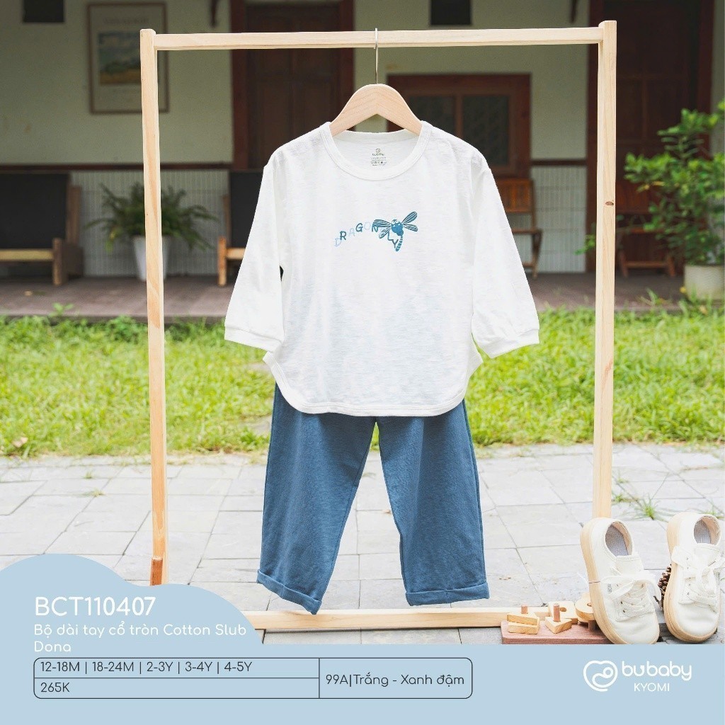 (12M-5Y) Bộ dài tay cổ trụ BCT110300  Cotton Slub Dona cho bé trai, bé gái  - BU Baby chính hãng