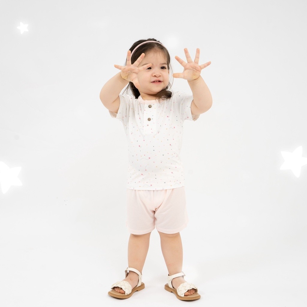 BU Baby Bộ quần áo ngắn tay cổ trụ Twinkle - Bambus BBB130300 | Bu Baby Chính Hãng