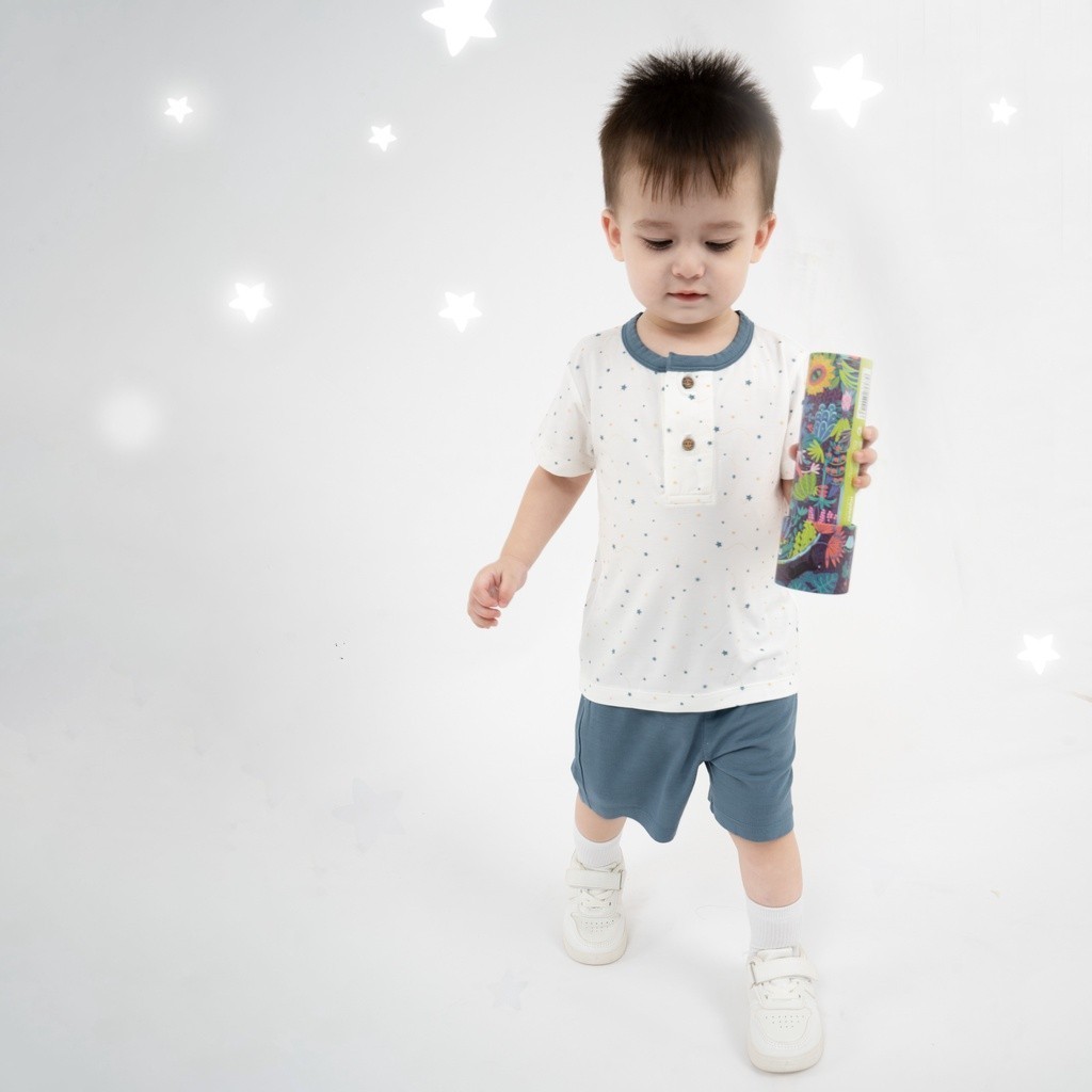BU Baby Bộ quần áo ngắn tay cổ trụ Twinkle - Bambus BBB130300 | Bu Baby Chính Hãng