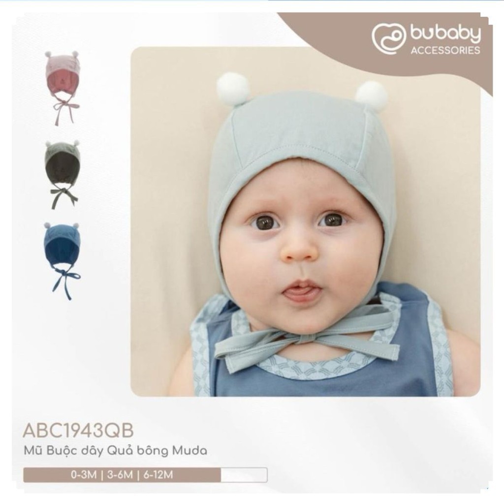 BU Baby (0-12M) Mũ Buộc dây Quả bông ABC1943QB Muda cho bé trai, bé gái  sơ sinh - Bamco  - Mũ bu baby - Mũ Bu sơ sinh