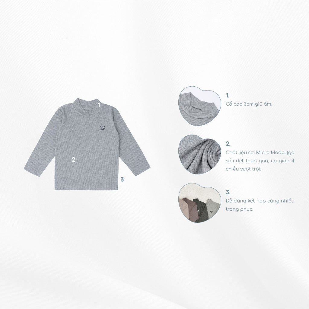 BU Baby Áo dài tay cao cổ Bu Baby cho bé chất liệu sợi gỗ sồi - Molist BMD310902 | Quần áo Bu Baby chính hãng