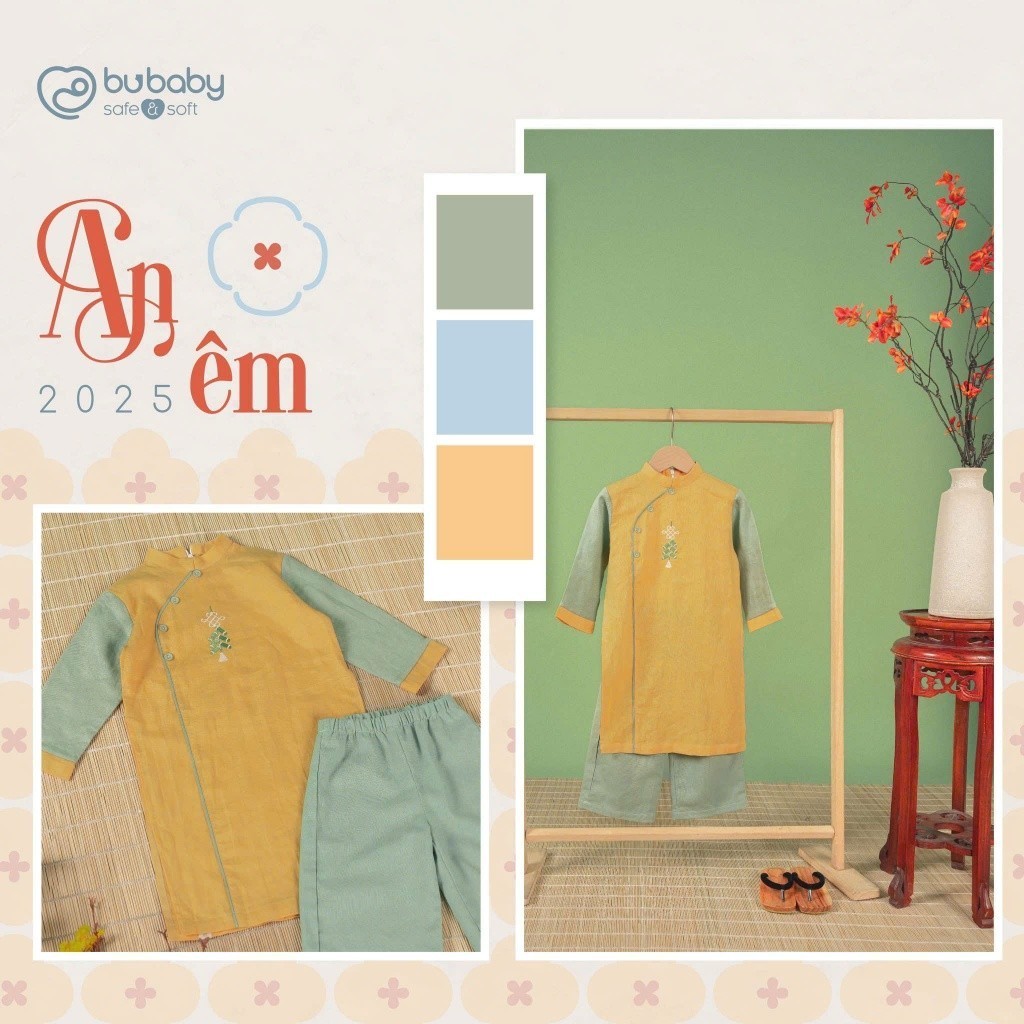 (6M-5Y) Set đồ Tết cao cấp BU Baby - Áo dài thiết kế thêu kèm quần Bubaby cho bé trai bé gái sang trọng sành điệu