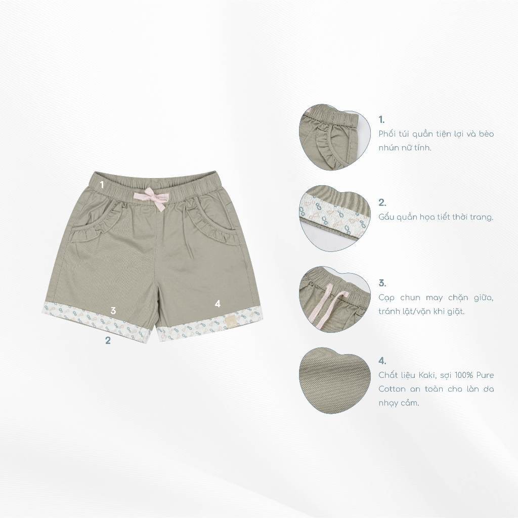 BU Baby Quần đùi bé gái túi bèo cách điệu cho bé từ 1 đến 5 tuổi - Pure Cotton BCT4331TB | Bu Baby Chính Hãng