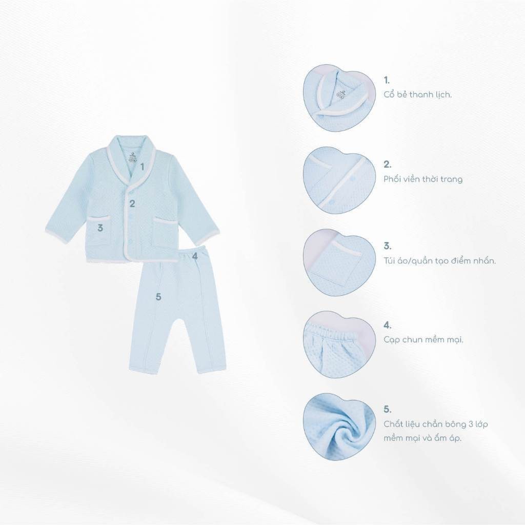 BU Baby Bộ quần áo dài tay cài giữa chần bông - BU Quilted BBS110200 | Quần áo Bu Baby chính hãng