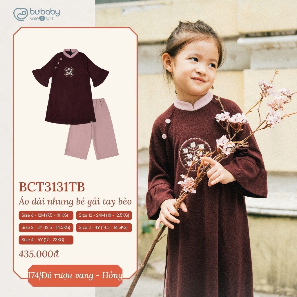 (6M-5Y) Set đồ Tết cao cấp BU Baby - Áo dài thiết kế thêu kèm quần Bubaby cho bé trai bé gái sang trọng sành điệu