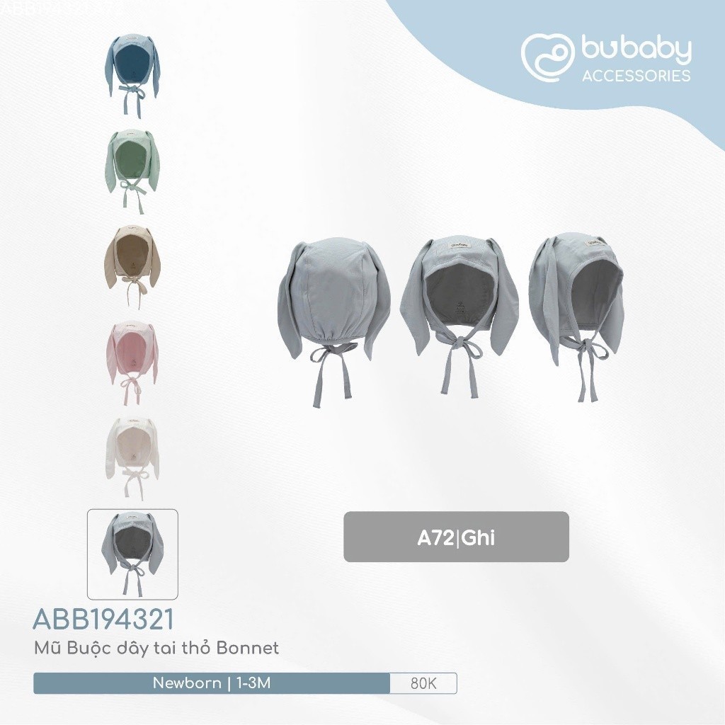 (NB-3M) Mũ buộc dây tai thỏ Bonet Bu Baby chất sợi tre mềm mại ABB194321 - Bubaby sơ sinh - Mũ Bubaby