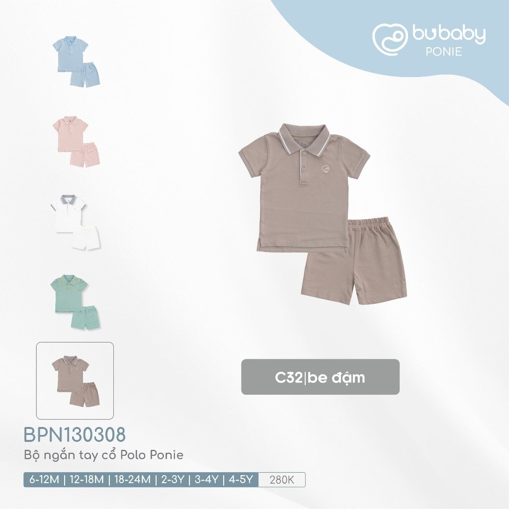 BU Baby (6M-5Y) Bộ quần áo ngắn tay cổ Polo cho bé BU Ponie BPN130308 | Quần áo Bubaby chính hãng