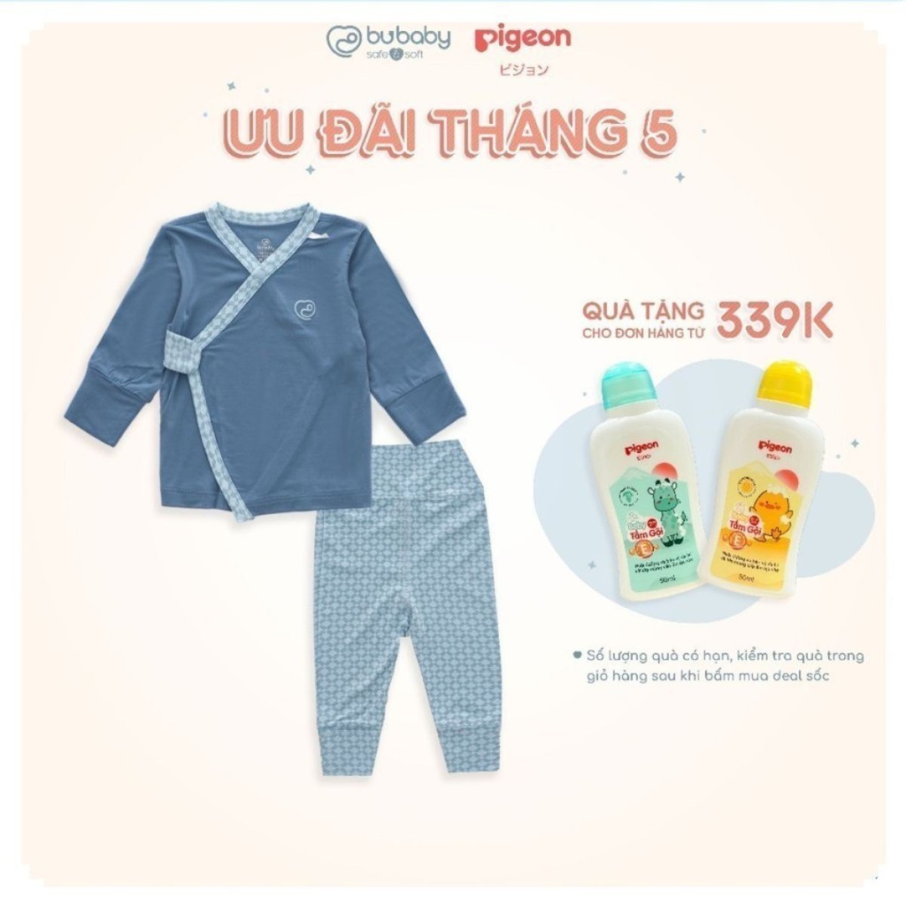 BU Baby Bộ dài tay cài chéo Bambus Iconic từ NB đến 3 tháng vải sợi tre mểm mại - Bambus BBB1301NS | Quần áo chính hãng