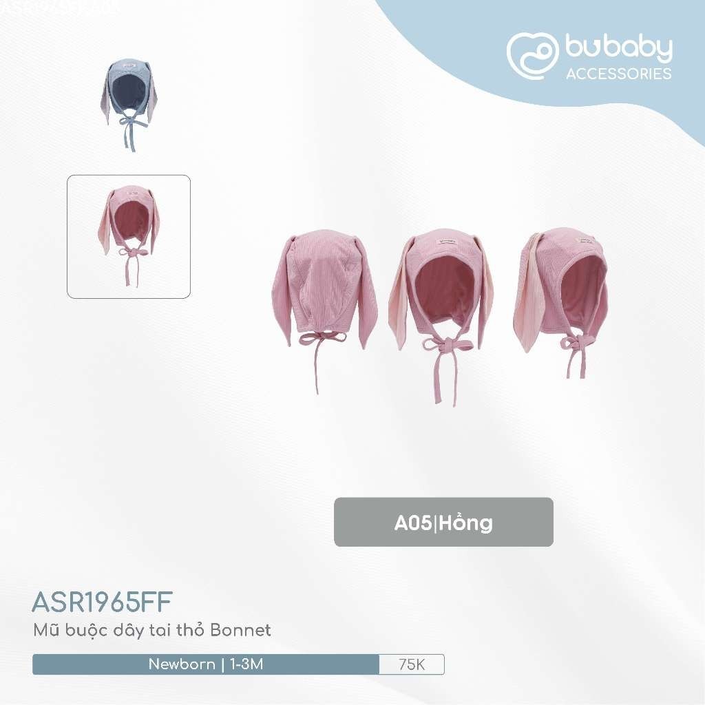 (NB-3M) Mũ buộc dây tai thỏ Bonet Bu Baby chất sợi tre mềm mại ABB194321 - Bubaby sơ sinh - Mũ Bubaby