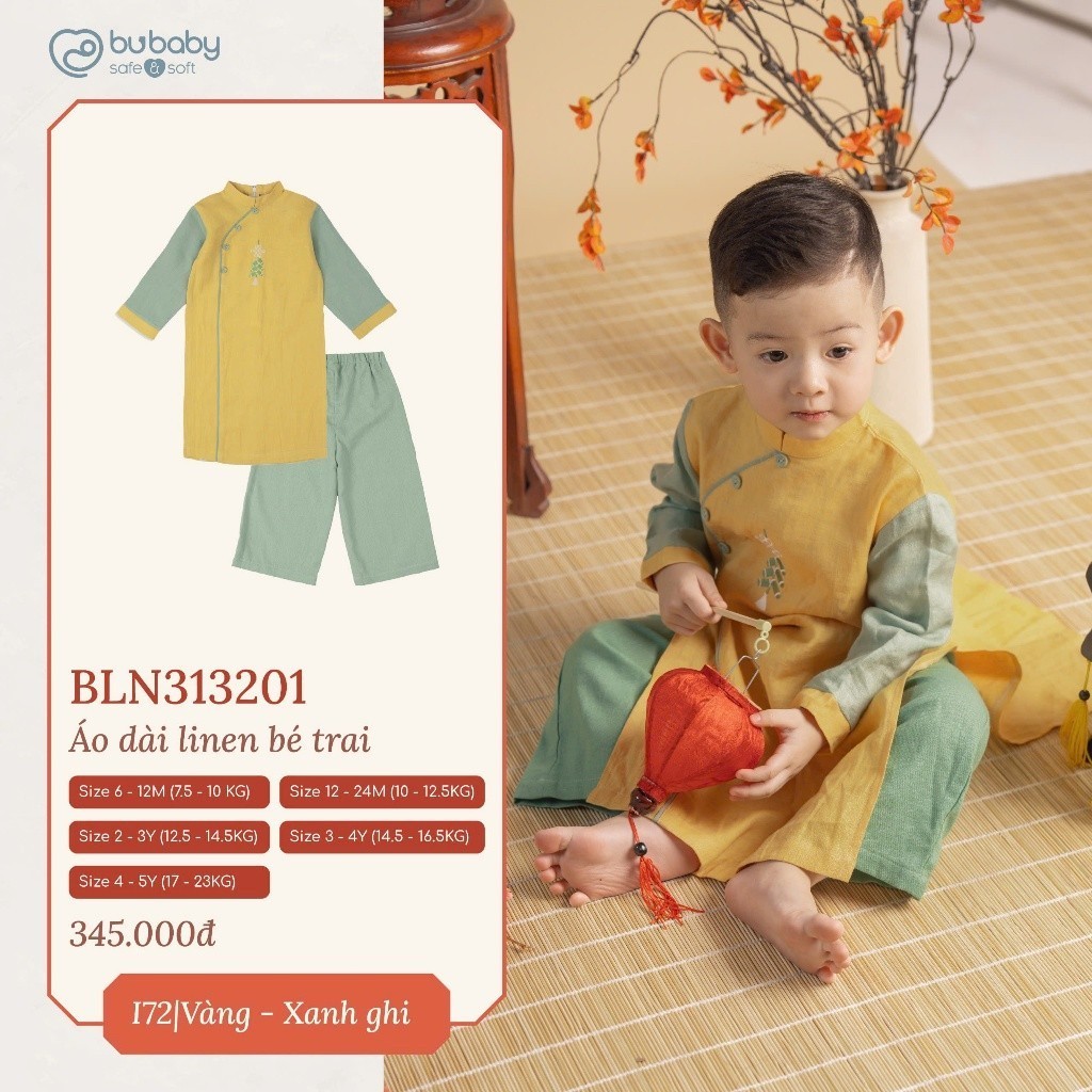 (6M-5Y) Set đồ Tết cao cấp BU Baby - Áo dài thiết kế thêu kèm quần Bubaby cho bé trai bé gái sang trọng sành điệu