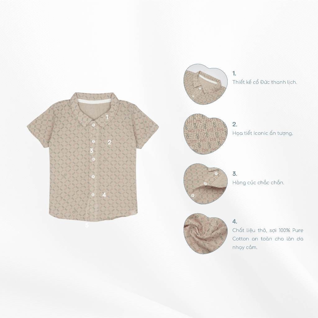 BU Baby (1Y-5Y) Áo sơ mi ngắn tay lịch sự, thanh lịch - Bu Baby bé trai - bé gái - Quần áo Bu Baby Pure Cotton BCT334100