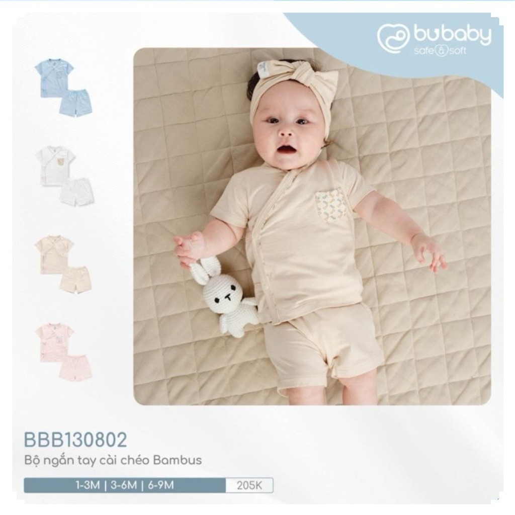 BU Baby (0-9M) Bộ ngắn tay cài chéo Iconic sợi tre co giãn thoải mái - Bu Baby sơ sinh - Quần áo Bu Baby BBB1308NS